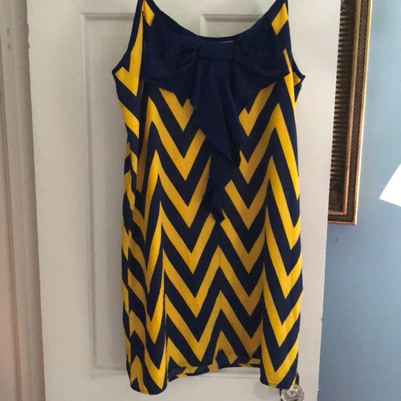 Blue and gold dress with bow on back - Picture 2 of 2